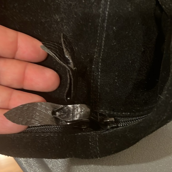 Black Suede & Leather Hobo Shoulder Bag Slouchy Boho Oversized Tote - Picture 5 of 12